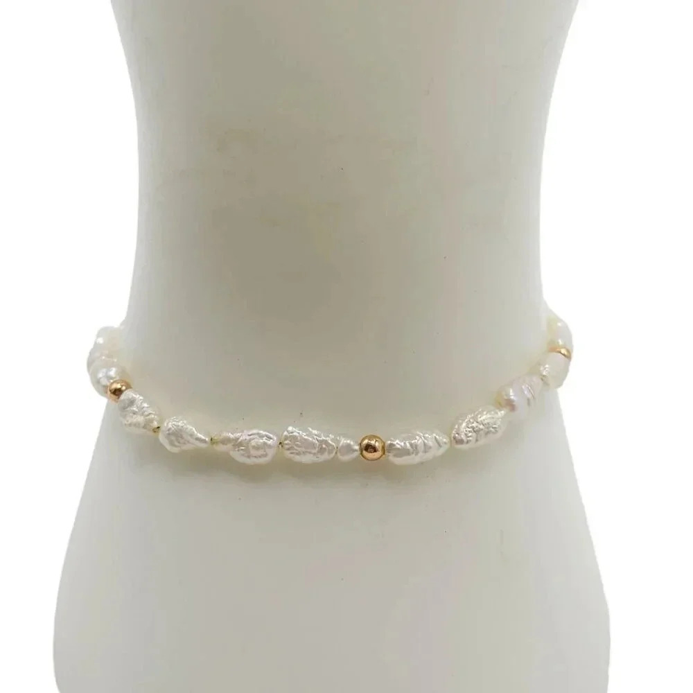 14k Gold Filled Saltwater Pearl Gold Tone Spacer Bangle Bracelet Vintage